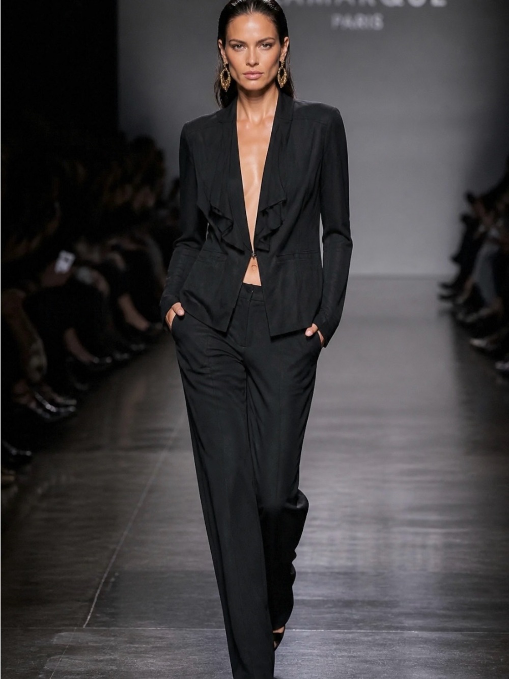 Lamarque Black Suede Draped Open-Front Jacket